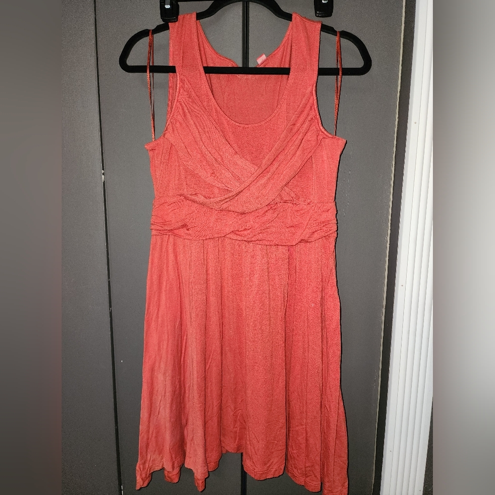 ELLE Orange Faux Wrap Knee Length Dress